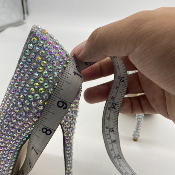 S FSJ Silver Pointed Toe Glitter Rhinestone High Heel Bowknot Wedding Pump - Picture 9 of 9